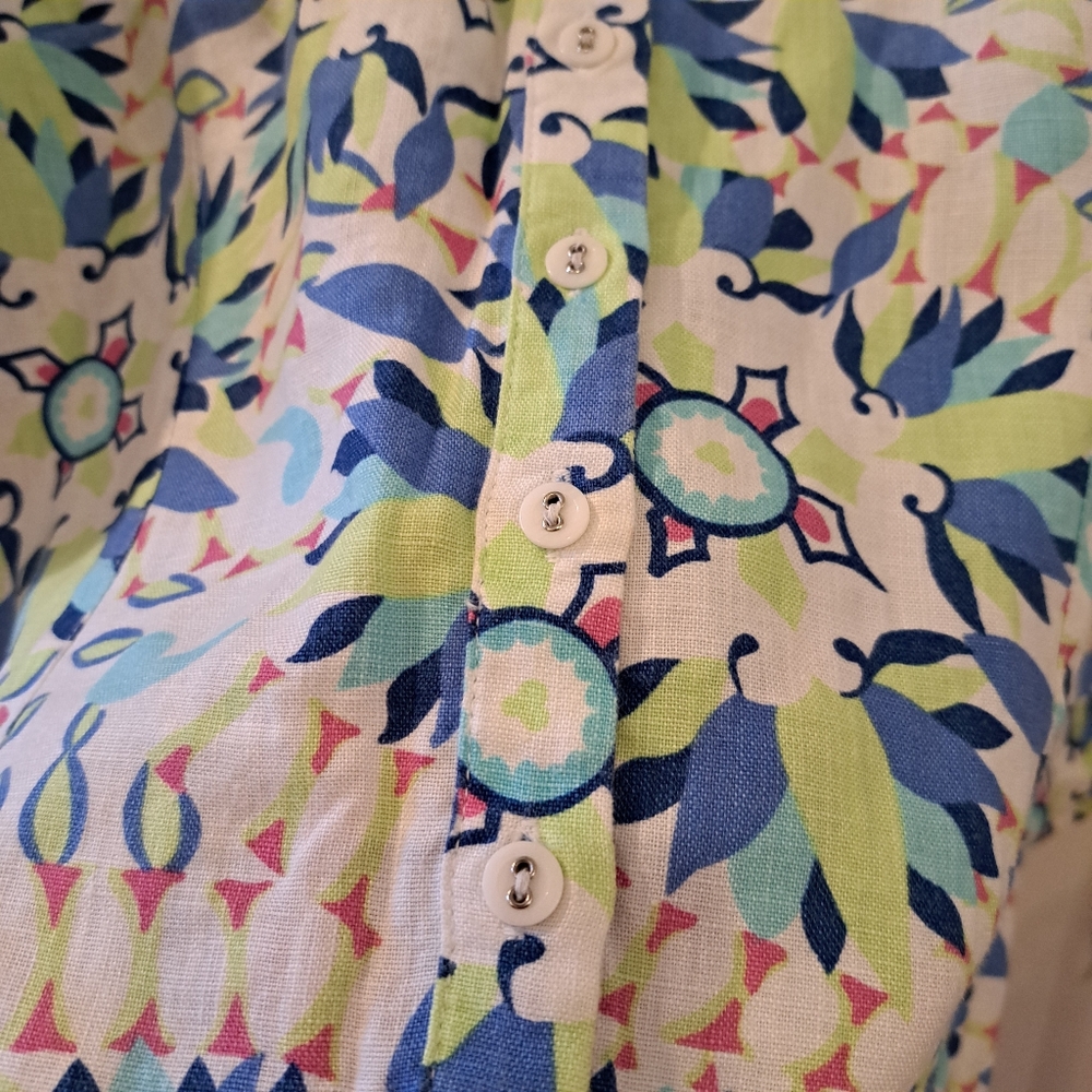 JM collection 100% Linen floral top shirt button down size 12 - Picture 11 of 15